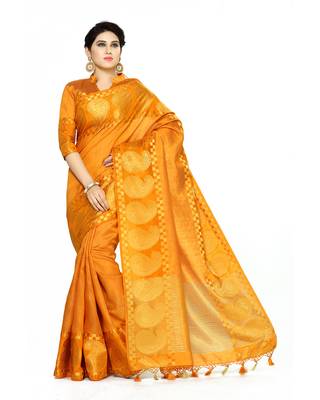 Mimosa orange woven tussar silk saree with blouse 2