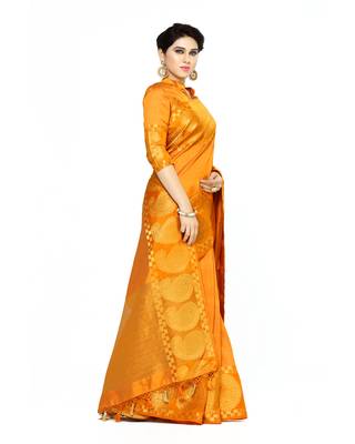 Mimosa orange woven tussar silk saree with blouse 3