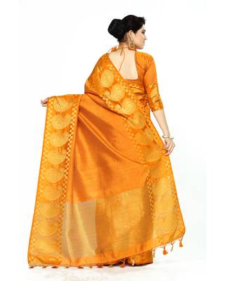 Mimosa orange woven tussar silk saree with blouse 4