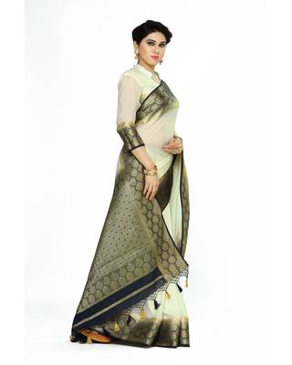 Mimosa Beige Woven Saree With Blouse 3