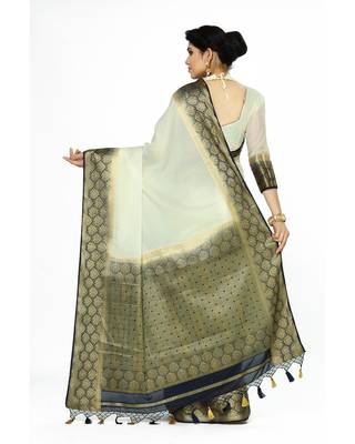 Mimosa Beige Woven Saree With Blouse 4