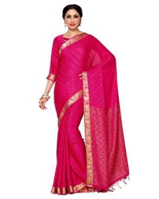 Mimosa Pink Woven Crepe Saree With Blouse 1