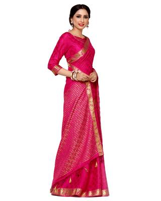 Mimosa Pink Woven Crepe Saree With Blouse 3