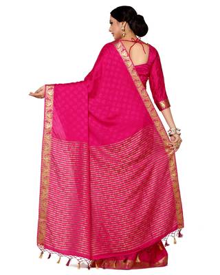 Mimosa Pink Woven Crepe Saree With Blouse 4