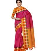 Mimosa Pink Woven Tussar Art Silk Saree With Blouse