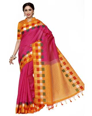 Mimosa Pink Woven Tussar Art Silk Saree With Blouse 2