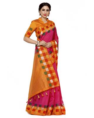 Mimosa Pink Woven Tussar Art Silk Saree With Blouse 3
