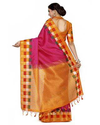 Mimosa Pink Woven Tussar Art Silk Saree With Blouse 4