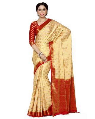 Mimosa Beige Woven Saree With Blouse 1