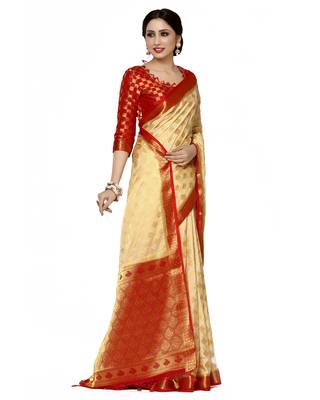 Mimosa Beige Woven Saree With Blouse 3