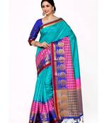Mimosa Turquoise Blue Woven Art Silk Saree With Blouse
