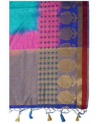 Mimosa Turquoise Blue Woven Art Silk Saree With Blouse 6