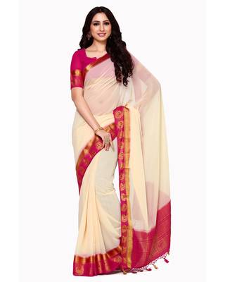 Mimosa Off White Woven Chiffon Saree With Blouse 1
