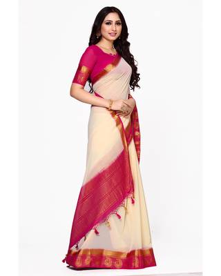 Mimosa Off White Woven Chiffon Saree With Blouse 3