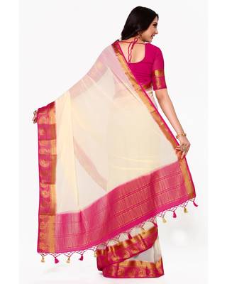 Mimosa Off White Woven Chiffon Saree With Blouse 4