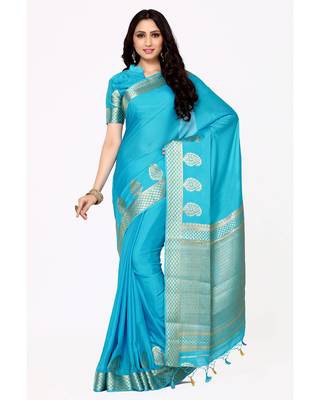 Mimosa Turquoise Blue Woven Crepe Saree With Blouse 1