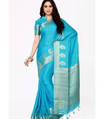 Mimosa Turquoise Blue Woven Crepe Saree With Blouse