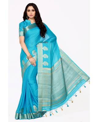 Mimosa Turquoise Blue Woven Crepe Saree With Blouse 2