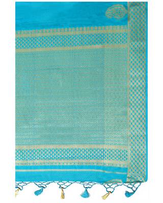 Mimosa Turquoise Blue Woven Crepe Saree With Blouse 6