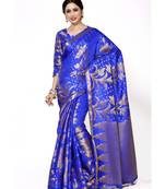 Mimosa Blue Woven Art Silk Saree With Blouse