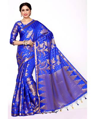 Mimosa Blue Woven Art Silk Saree With Blouse 2