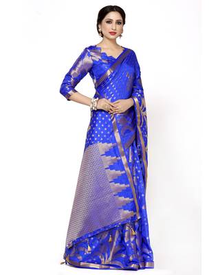 Mimosa Blue Woven Art Silk Saree With Blouse 3