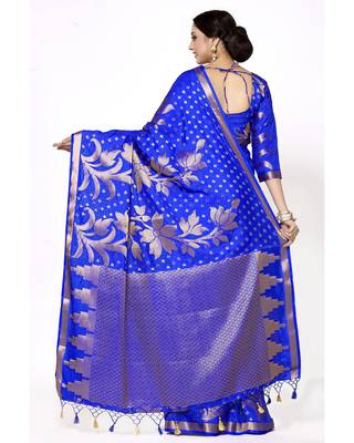 Mimosa Blue Woven Art Silk Saree With Blouse 4