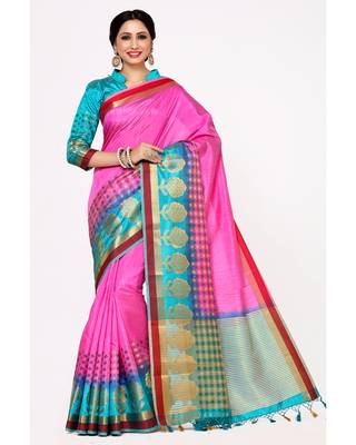 Mimosa Pink Woven Art Silk Saree With Blouse 2