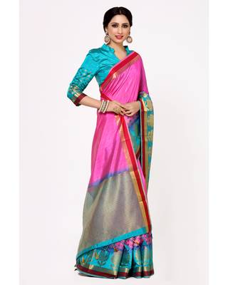 Mimosa Pink Woven Art Silk Saree With Blouse 3