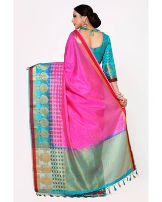 Mimosa Pink Woven Art Silk Saree With Blouse 4