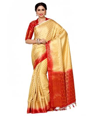 Mimosa Beige Woven Art Silk Saree With Blouse 1