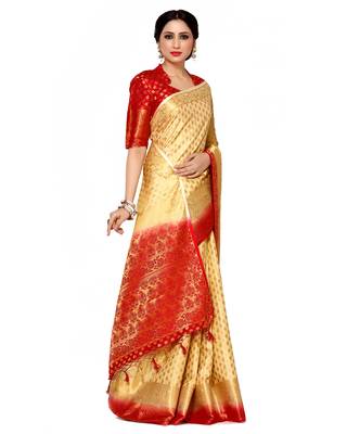 Mimosa Beige Woven Art Silk Saree With Blouse 3