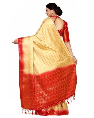 Mimosa Beige Woven Art Silk Saree With Blouse 4
