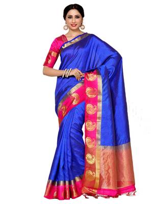Mimosa blue woven tussar art silk saree with blouse 1
