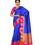 Mimosa blue woven tussar art silk saree with blouse