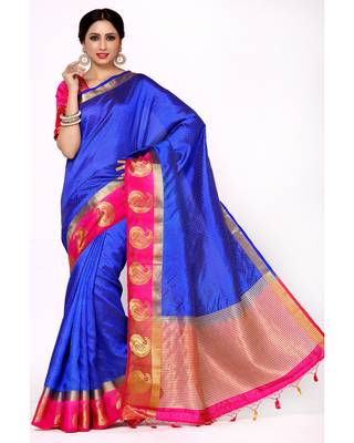 Mimosa blue woven tussar art silk saree with blouse 2