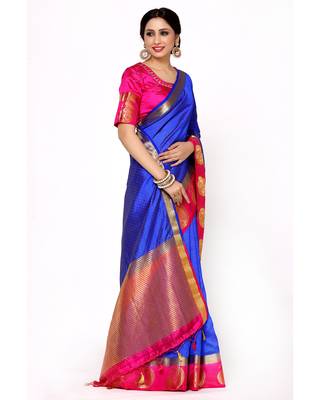 Mimosa blue woven tussar art silk saree with blouse 3
