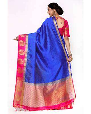 Mimosa blue woven tussar art silk saree with blouse 4