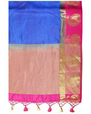 Mimosa blue woven tussar art silk saree with blouse 6