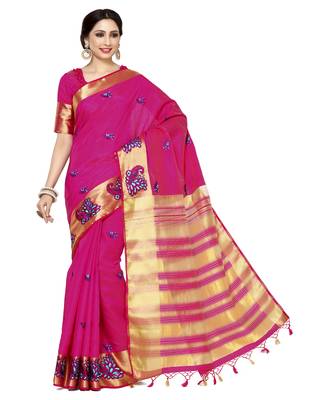 Mimosa Pink Embroidered Tussar Art Silk Saree With Blouse 2