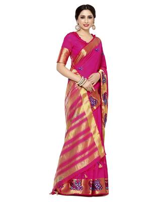 Mimosa Pink Embroidered Tussar Art Silk Saree With Blouse 3