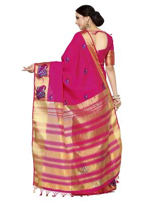 Mimosa Pink Embroidered Tussar Art Silk Saree With Blouse 4