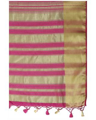 Mimosa Pink Embroidered Tussar Art Silk Saree With Blouse 6
