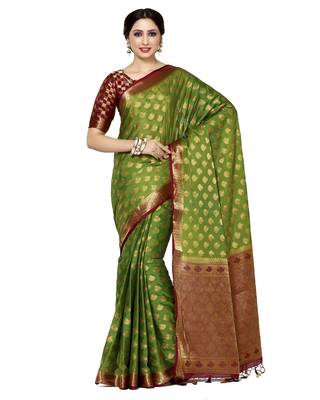 Mimosa Olive Woven Saree With Blouse 1