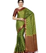 Mimosa Olive Woven Saree With Blouse