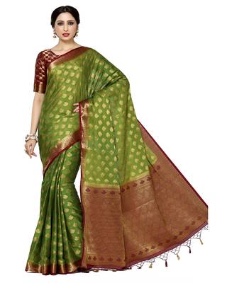 Mimosa Olive Woven Saree With Blouse 2