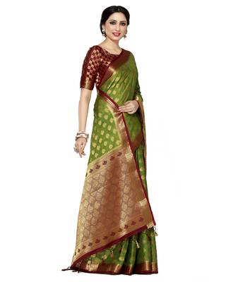 Mimosa Olive Woven Saree With Blouse 3