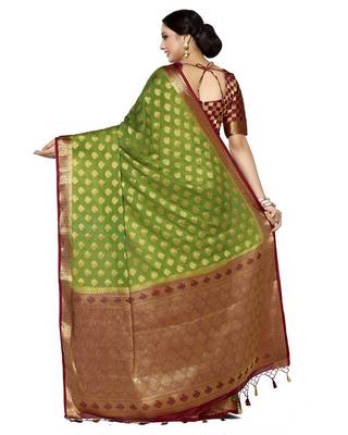 Mimosa Olive Woven Saree With Blouse 4