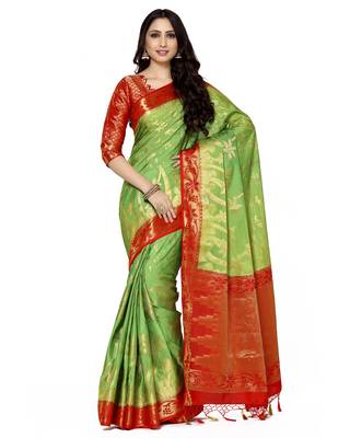 Mimosa Green Woven Art Silk Saree With Blouse 1