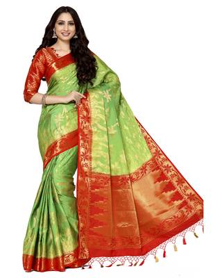 Mimosa Green Woven Art Silk Saree With Blouse 2